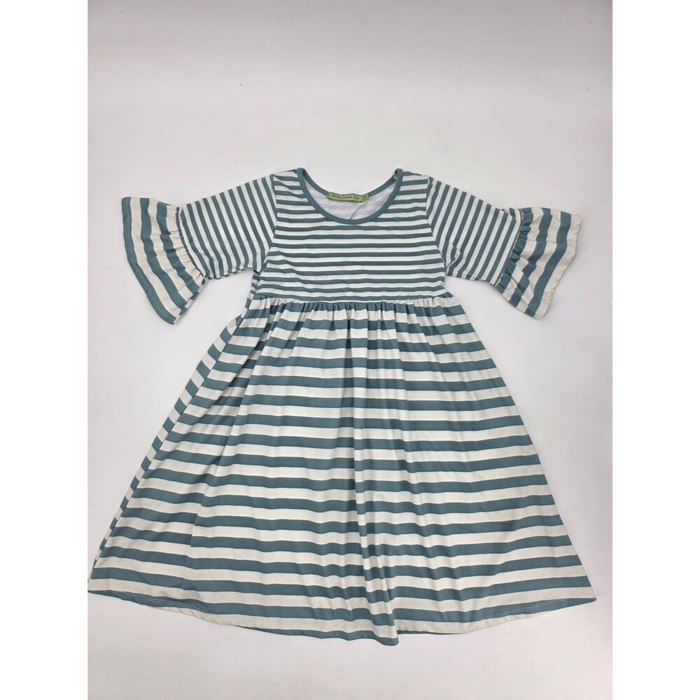 Millie Loves Lily Striped Teal and White Girls' Bell Sleeve Dress Size 8